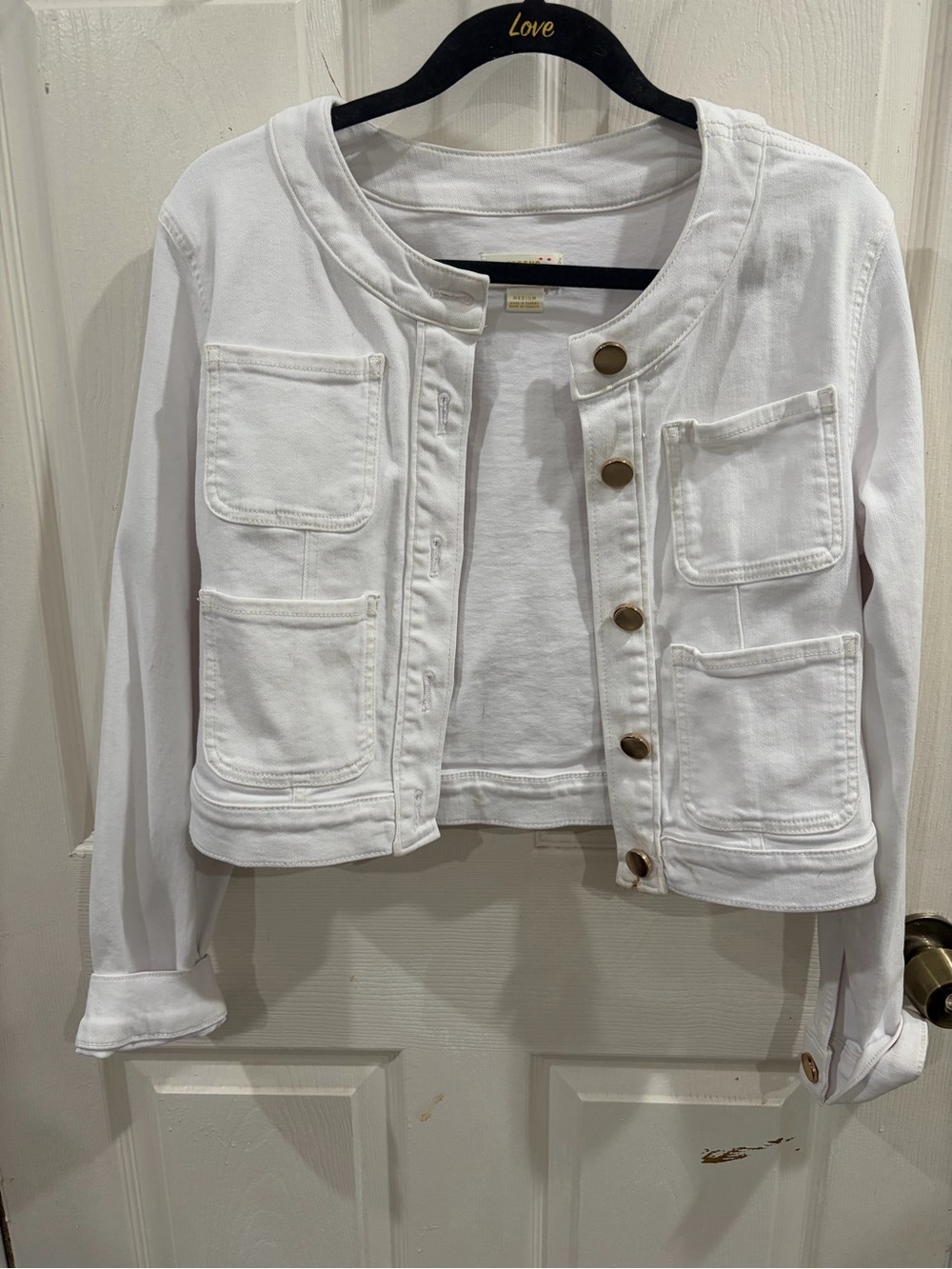 Maeve White Cropped Button-Front Jean Jacket